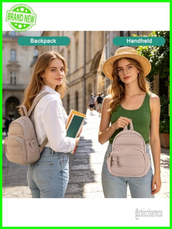 Quilted Mini Backpack for Women, Water-Resistant, Lightweight, Adjustable main image 6